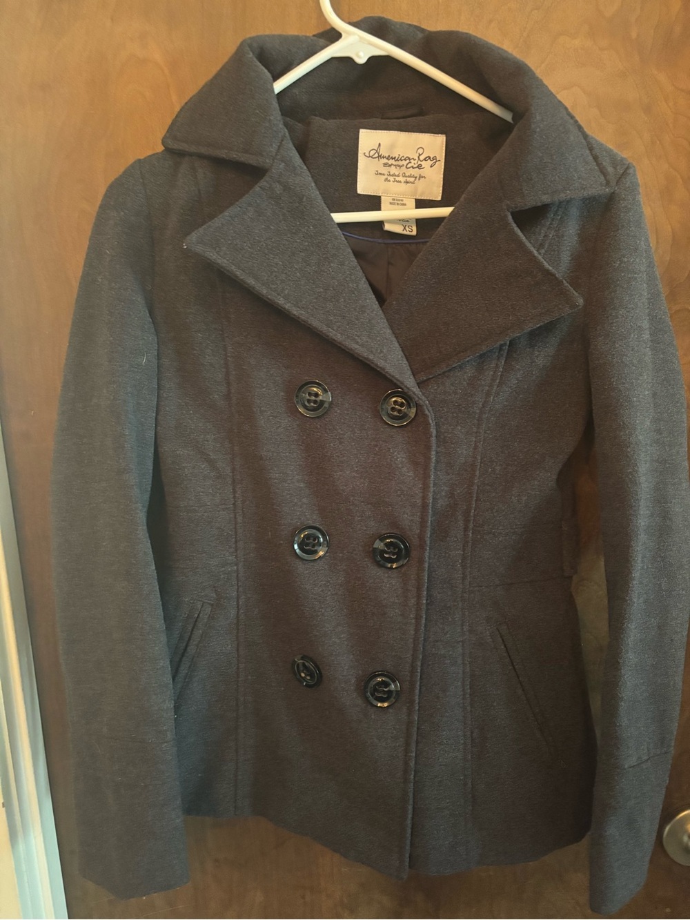 American Rag Women's Double-Breasted Peacoat in Charcoal Gray